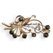 14K GOLD AND CATS EYE BROOCHDE