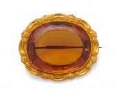 14K GOLD AND CITRINE BROOCH14K
