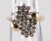 14K GOLD AND DIAMOND CLUSTER R