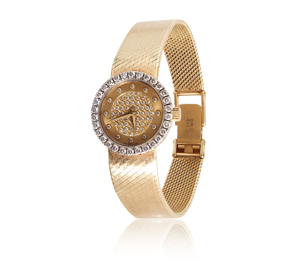 14K GOLD AND DIAMOND DRESS WATCH: