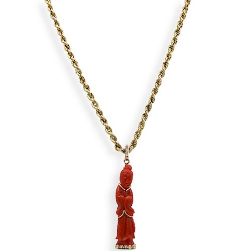 14K GOLD AND FIGURAL CORAL