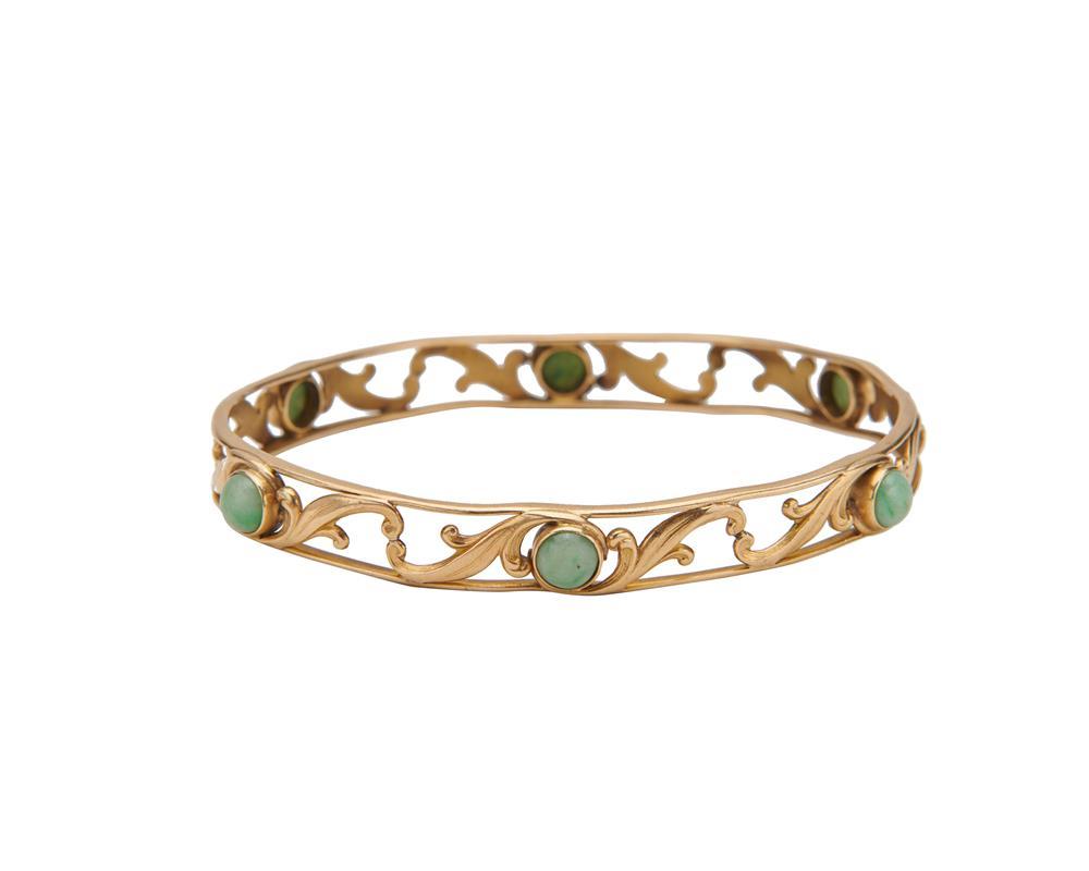 14K GOLD AND HARDSTONE BANGLE