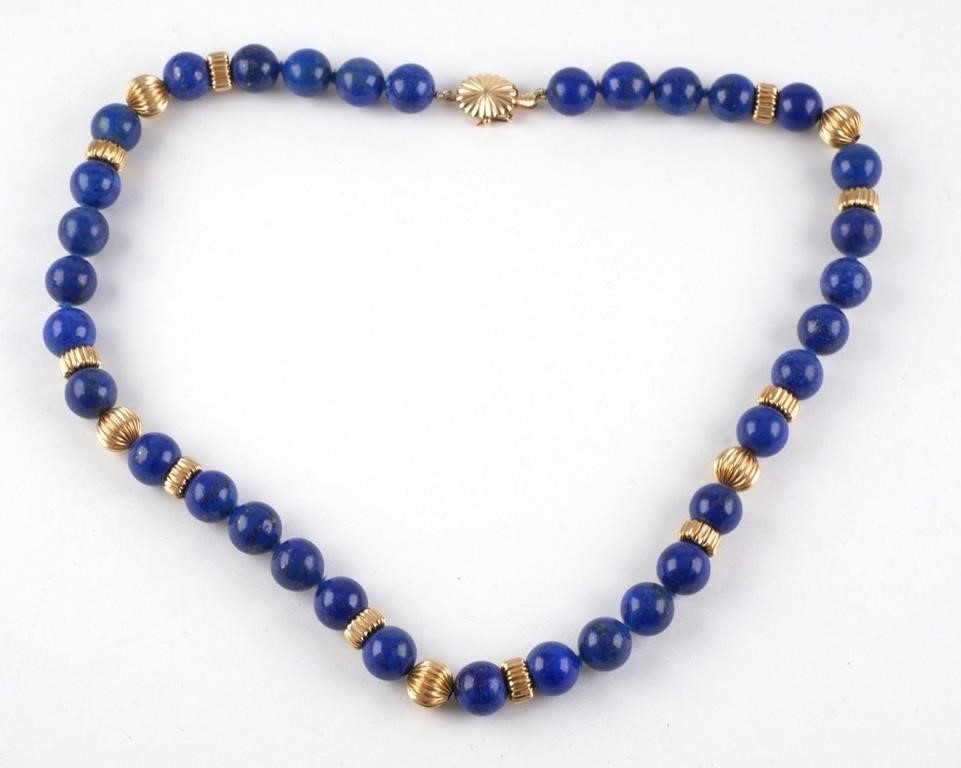 14K GOLD AND LAPIS LAZULI BEADED