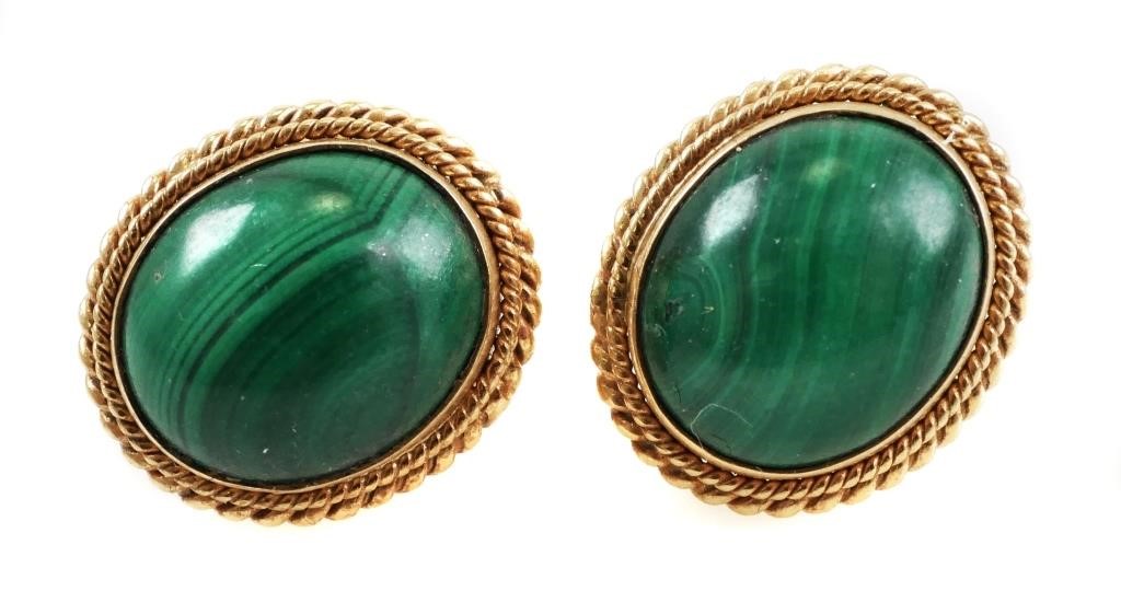 14K GOLD AND MALACHITE EARRINGSOval