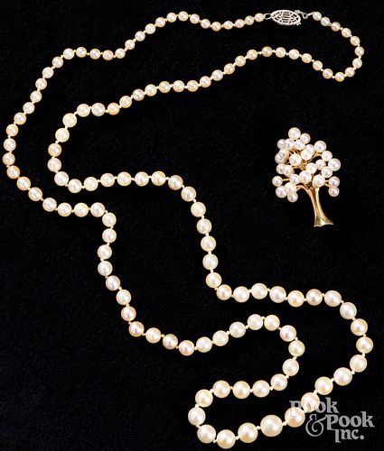 14K GOLD AND PEARL TREE BROOCH, 3.7