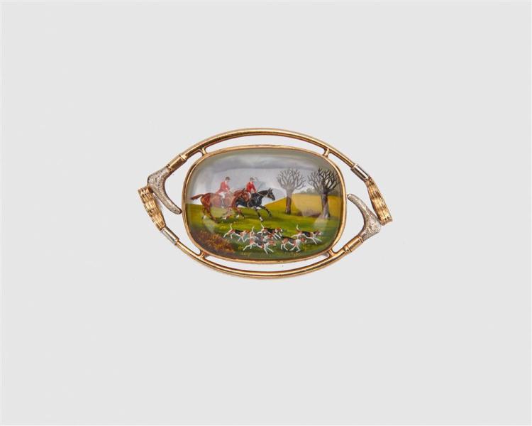 14K GOLD AND REVERSE PAINTED