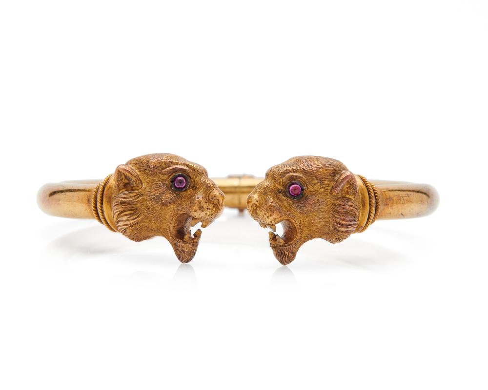 14K GOLD AND RUBY BANGLE