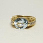 14K GOLD AQUAMARINE DIAMOND LA