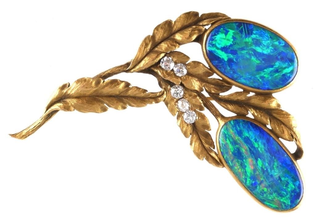 14K GOLD BLACK OPAL & DIAMONDS