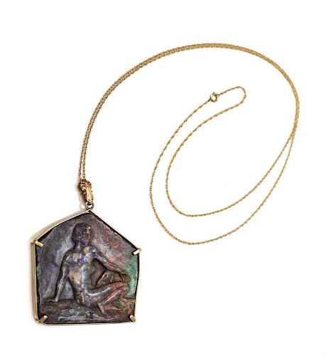 14K GOLD & BLACK OPAL PENDANT