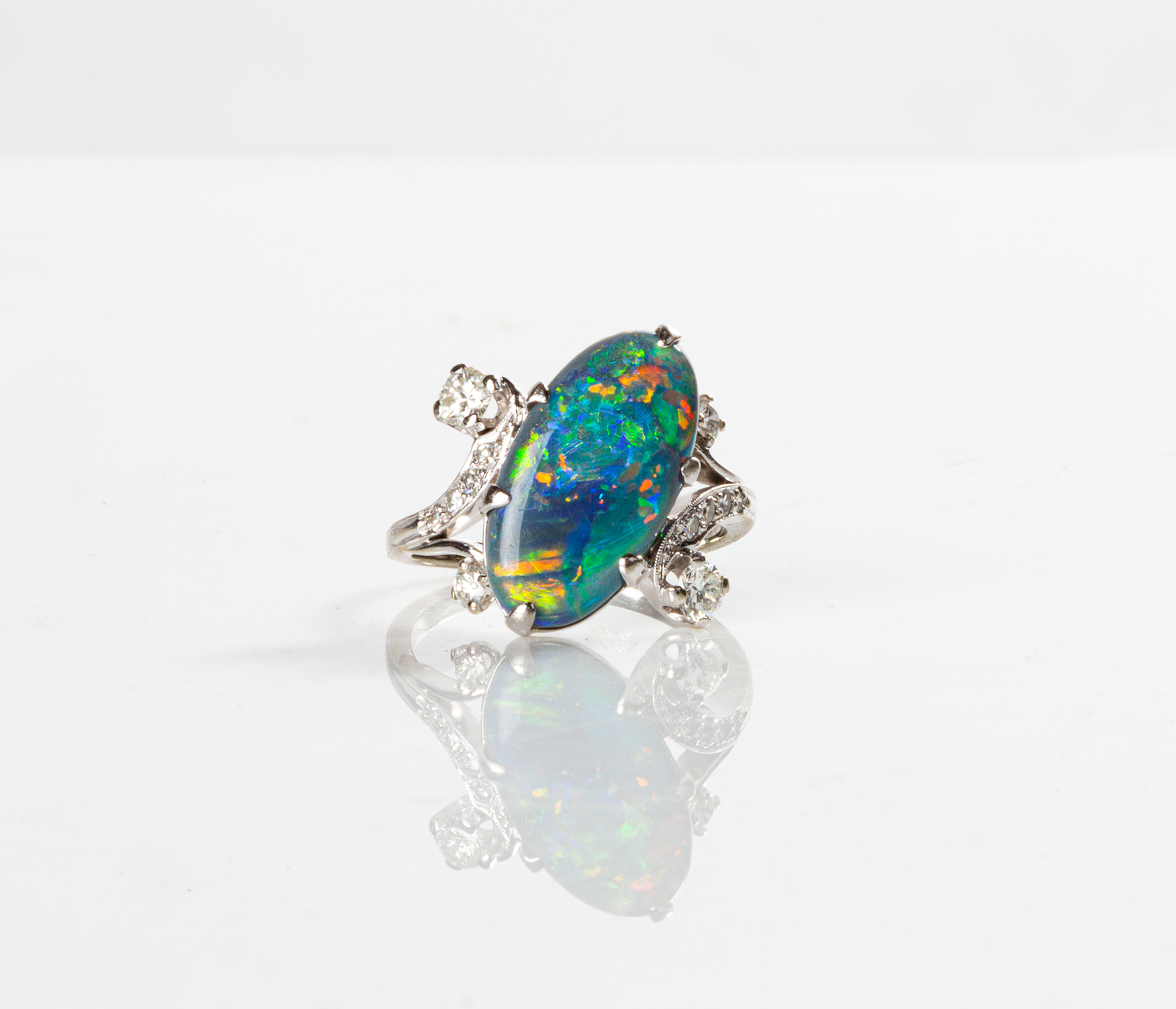 14K GOLD BLACK OPAL AND DIAMOND