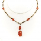 14K GOLD CARVED CARNELIAN NECK