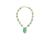 14K GOLD, CARVED JADEITE, AND