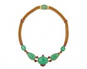 14K GOLD, CHALCEDONY, AND RUBY