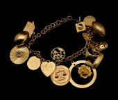 14K GOLD CHARM BRACELET WITH F
