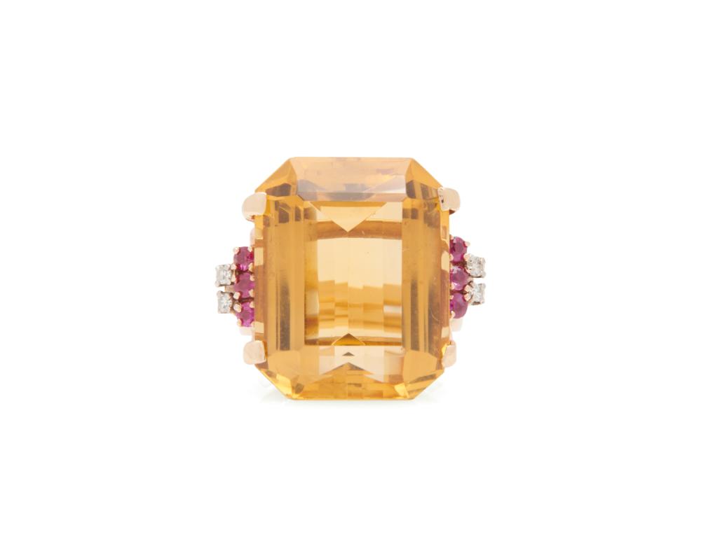 14K GOLD, CITRINE, RUBY, AND