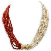 14K GOLD, CORAL AND BEADED PEA