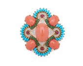 14K GOLD, CORAL, TURQUOISE, EM