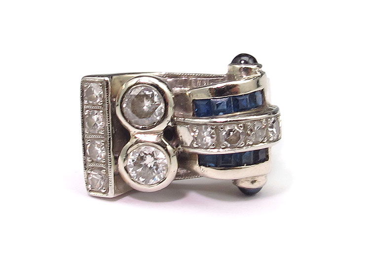 14K GOLD DECO DIAMOND & SAPPHIRE