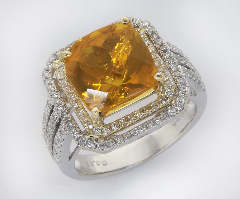14K gold diamond and fire opal