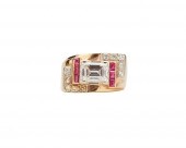 14K GOLD, DIAMOND, AND RUBY RI