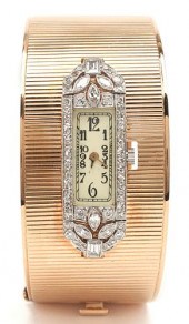 14K GOLD & DIAMOND BANGLE WATC