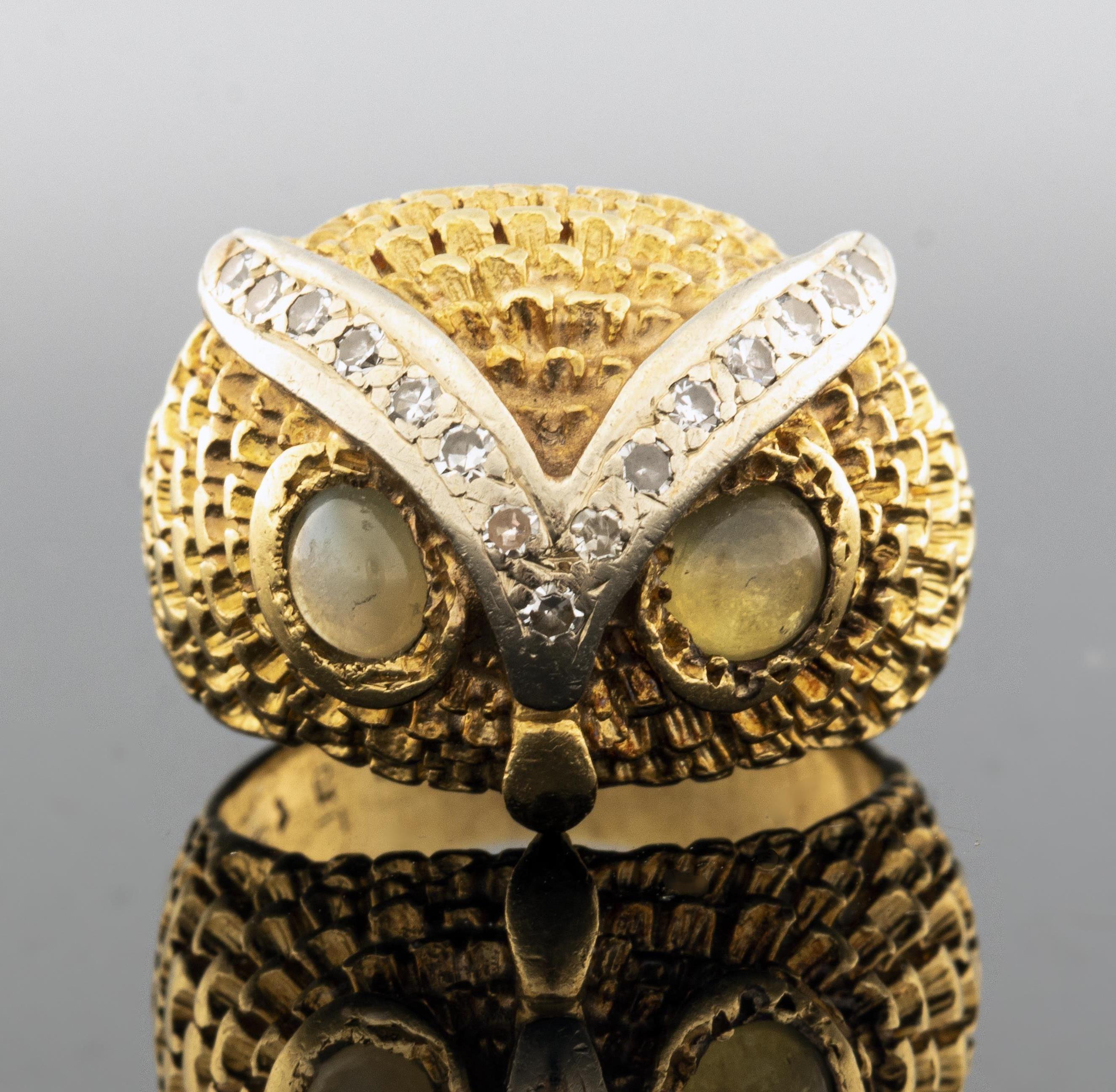 14K GOLD DIAMOND & CAT'S EYE