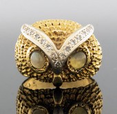 14K GOLD DIAMOND & CAT'S EYE C