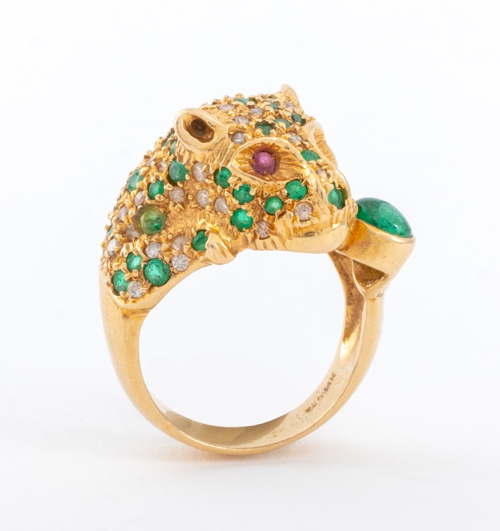 14K GOLD DIAMOND EMERALD & RUBY