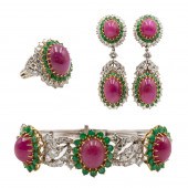 14K GOLD, DIAMOND, EMERALD AND