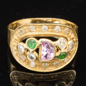 14K GOLD, DIAMOND, EMERALD AND