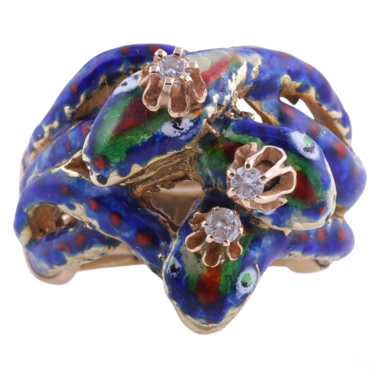 14K GOLD DIAMOND ENAMEL COILED