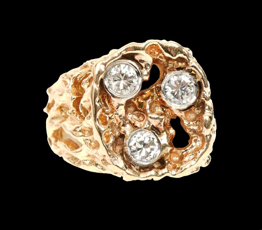 14K GOLD & DIAMOND NUGGET RING14K