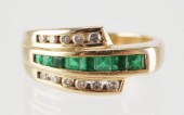 14K GOLD EMERALD AND DIAMOND R