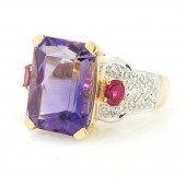 14K GOLD, EMERALD-CUT AMETHYST