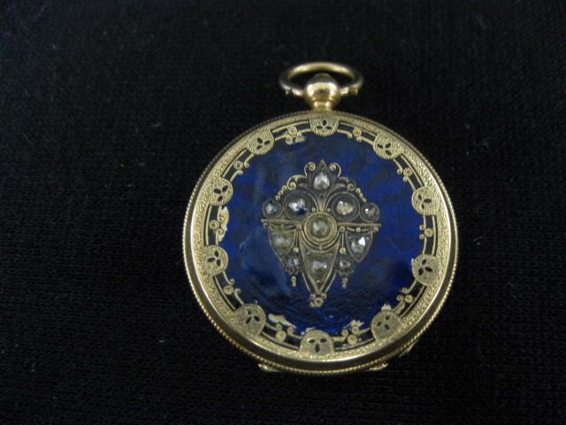 14k Gold Enameled Pendant Watch