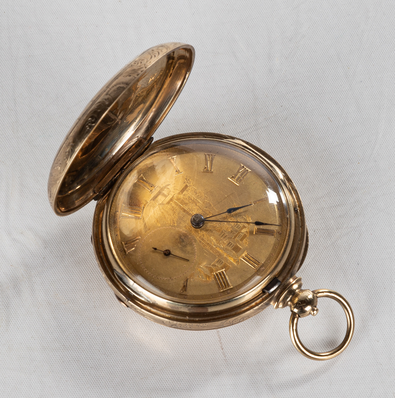 14K GOLD ENGRAVED POCKET WATCH 19th