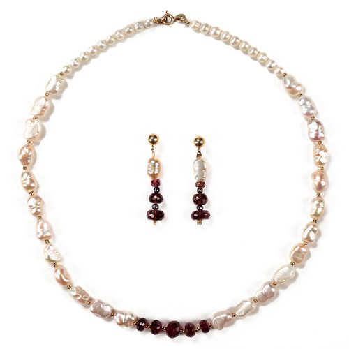 14K GOLD GARNET BAROQUE PEARL