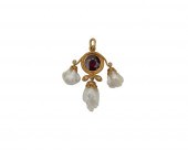 14K GOLD, GARNET, PEARL, AND D