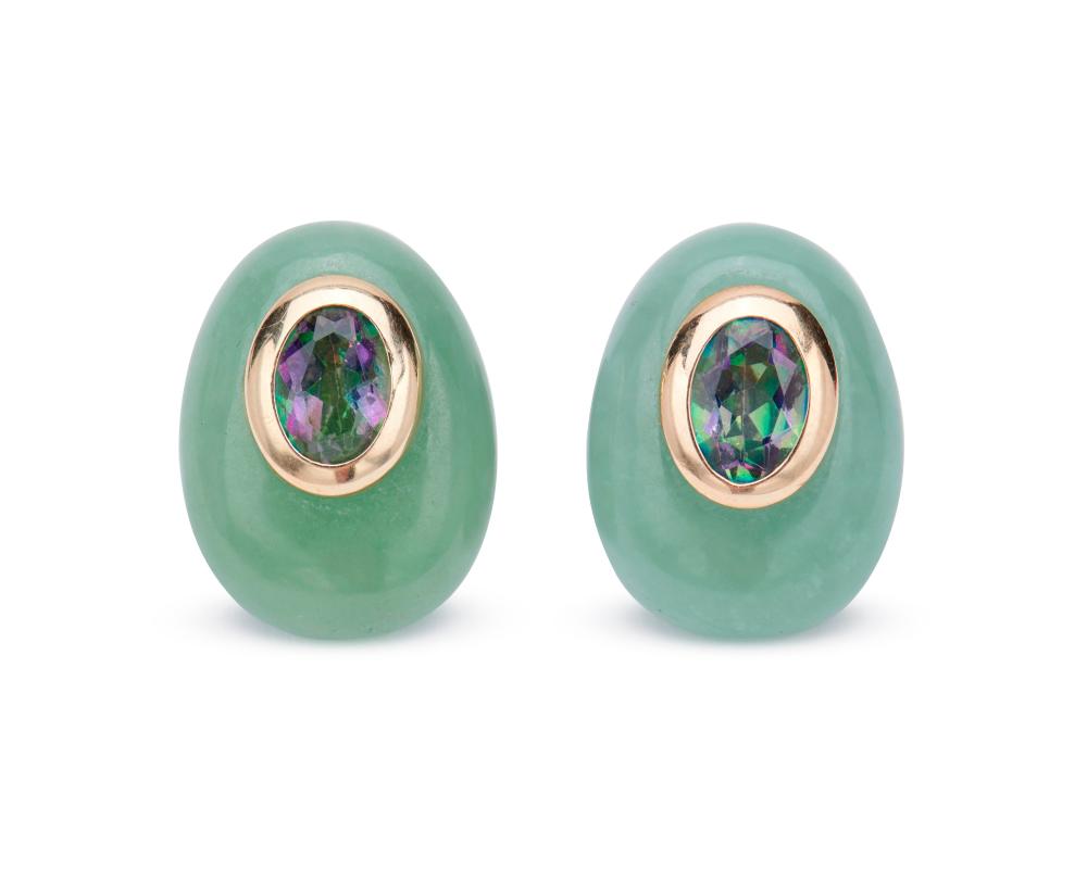 14K GOLD, HARDSTONE, AND GEMSET