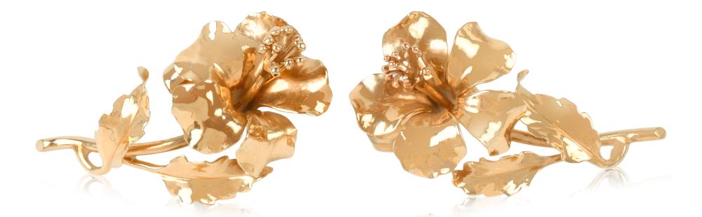 14K GOLD HIBISCUS FLORAL CLIP