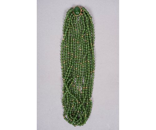 14K GOLD JADE NECKLACENine strand
