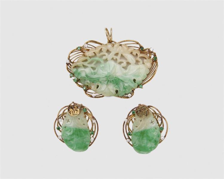 14K GOLD, JADEITE, DIAMOND, AND