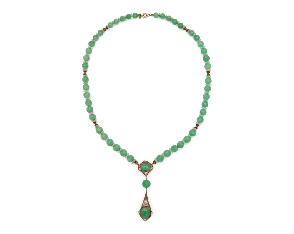 14K GOLD, JADEITE, ROCK CRYSTAL,