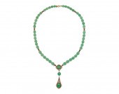 14K GOLD, JADEITE, ROCK CRYSTA