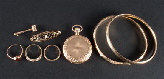 14K gold jewelry including: 1)