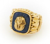14K GOLD & LAPIS RING WITH EGY