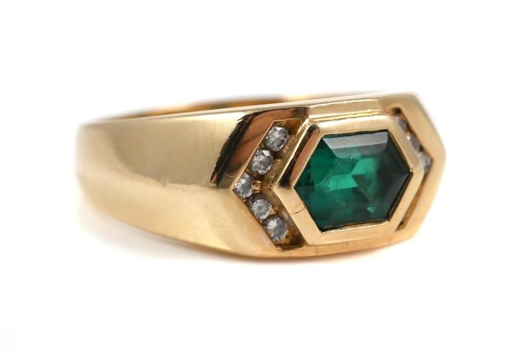 14K GOLD MEN'S RING W GREEN