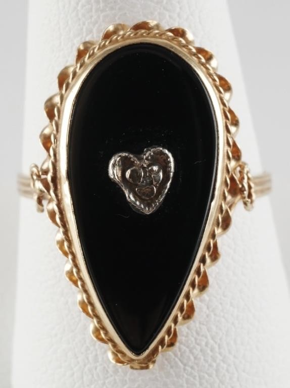 14K GOLD ONYX DIAMOND RING14k
