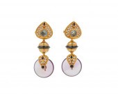14K GOLD, ONYX, TOPAZ, AND DIA